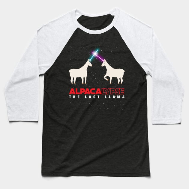 Alpacalypse Alpaca Apocolypspe Funny Star Space Wars Last Llama Parody Baseball T-Shirt by DesIndie